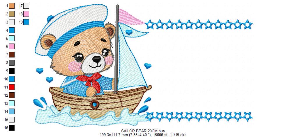 Nautical Bear with boat frame embroidery designs - Sailor Teddy bear machine embroidery pattern - Baby boy file - Instant download pes jef