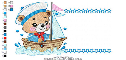 Nautical Bear with boat frame embroidery designs - Sailor Teddy bear machine embroidery pattern - Baby boy file - Instant download pes jef