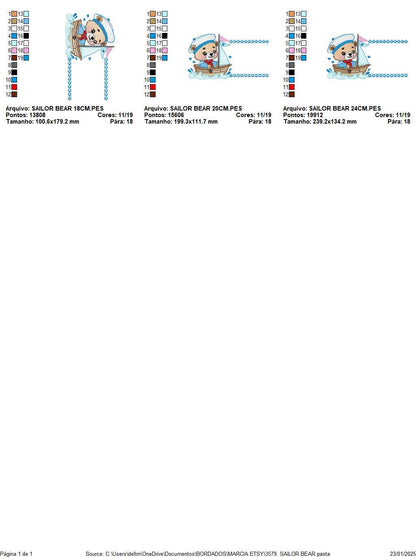 Nautical Bear with boat frame embroidery designs - Sailor Teddy bear machine embroidery pattern - Baby boy file - Instant download pes jef