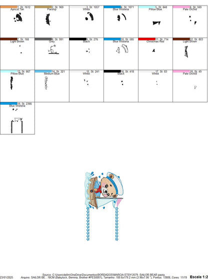 Nautical Bear with boat frame embroidery designs - Sailor Teddy bear machine embroidery pattern - Baby boy file - Instant download pes jef