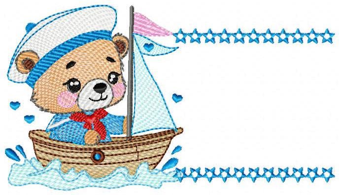 Nautical Bear with boat frame embroidery designs - Sailor Teddy bear machine embroidery pattern - Baby boy file - Instant download pes jef