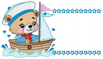 Nautical Bear with boat frame embroidery designs - Sailor Teddy bear machine embroidery pattern - Baby boy file - Instant download pes jef