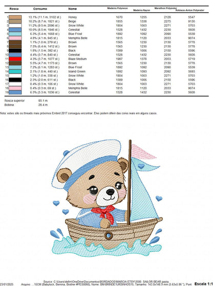 Nautical Teddy Bear embroidery designs - Baby boy Sailor bear with boat machine embroidery pattern - Boat embroidery file - Instant download