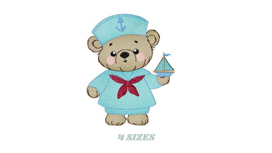 Sailor Bear embroidery designs - Baby boy Teddy bear with boat machine embroidery pattern - Nautical bear file - Instant download pes jef