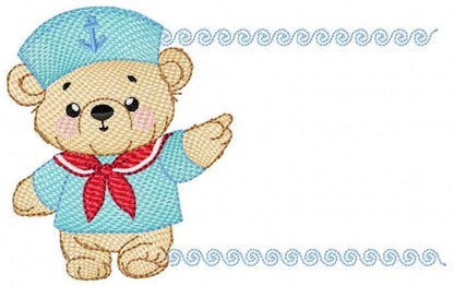 Sailor Teddy Bear embroidery designs - Baby boy Nautical Bear machine embroidery pattern - Bear with boat frame file - Instant download pes