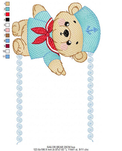 Sailor Teddy Bear embroidery designs - Baby boy Nautical Bear machine embroidery pattern - Bear with boat frame file - Instant download pes