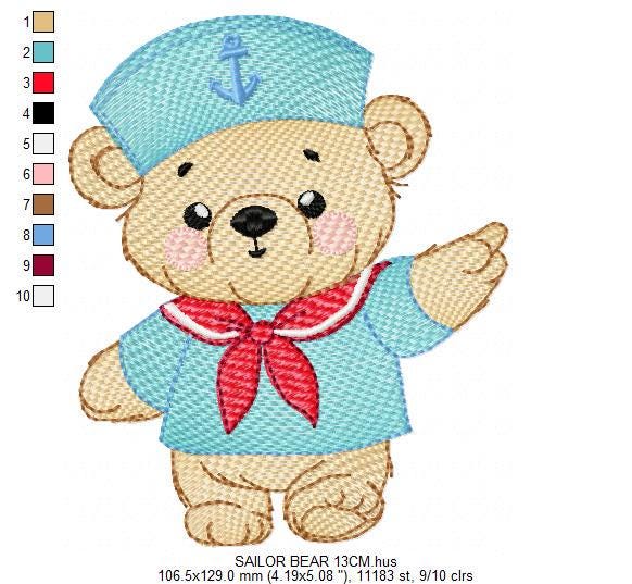 Sailor Teddy Bear embroidery designs - Baby boy Nautical Bear machine embroidery pattern - Bear with boat frame file - Instant download pes