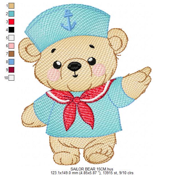 Sailor Teddy Bear embroidery designs - Baby boy Nautical Bear machine embroidery pattern - Bear with boat frame file - Instant download pes