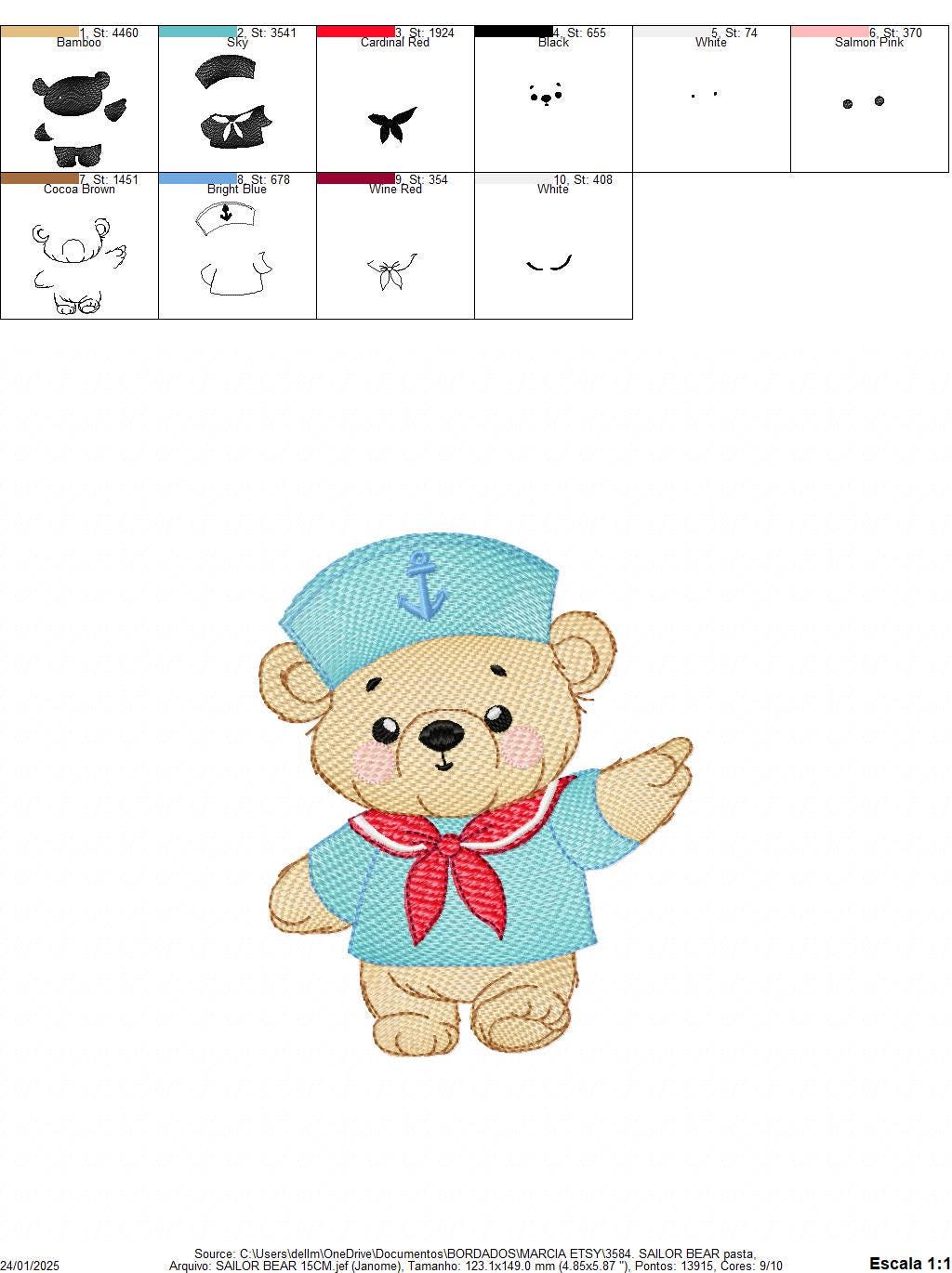 Sailor Teddy Bear embroidery designs - Baby boy Nautical Bear machine embroidery pattern - Bear with boat frame file - Instant download pes