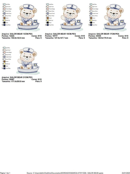 Nautical Teddy Bear embroidery designs - Baby boy Sailor bear machine embroidery pattern - Ocean Boat file - Instant download pes jes dst