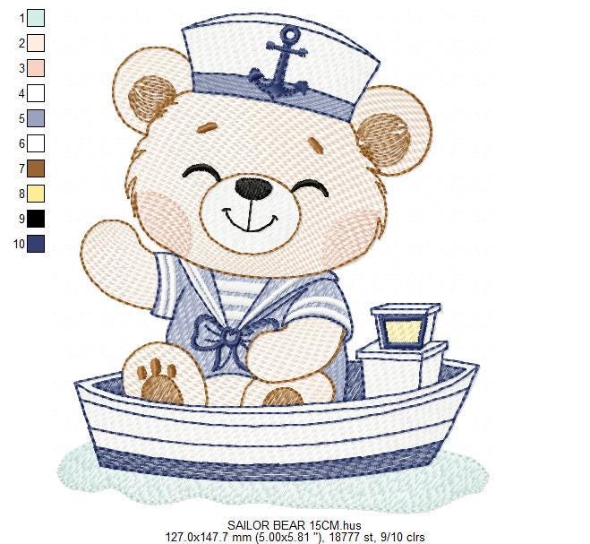 Nautical Teddy Bear embroidery designs - Baby boy Sailor bear machine embroidery pattern - Ocean Boat file - Instant download pes jes dst