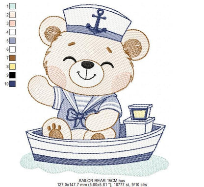Nautical Teddy Bear embroidery designs - Baby boy Sailor bear machine embroidery pattern - Ocean Boat file - Instant download pes jes dst