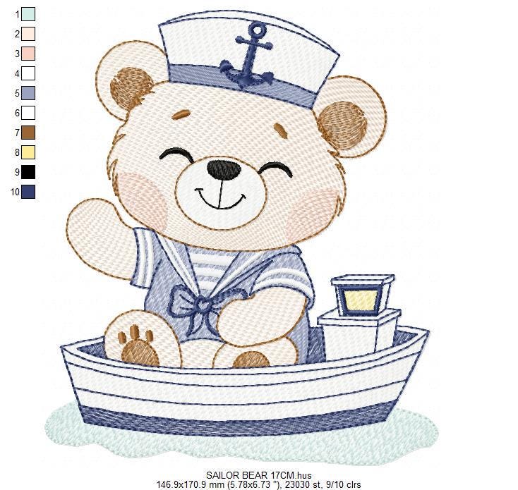 Nautical Teddy Bear embroidery designs - Baby boy Sailor bear machine embroidery pattern - Ocean Boat file - Instant download pes jes dst