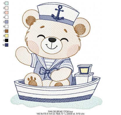 Nautical Teddy Bear embroidery designs - Baby boy Sailor bear machine embroidery pattern - Ocean Boat file - Instant download pes jes dst