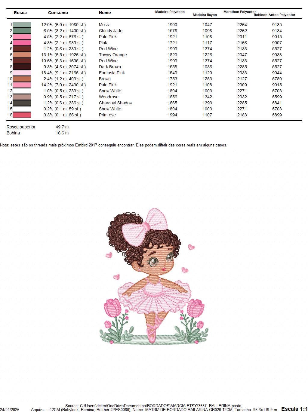 Ballerina embroidery designs - Ballet dancer with curly black hair machine embroidery pattern - Long Curly Hair Girl - Instant download pes