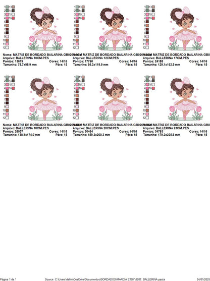 Ballerina embroidery designs - Ballet dancer with curly black hair machine embroidery pattern - Long Curly Hair Girl - Instant download pes