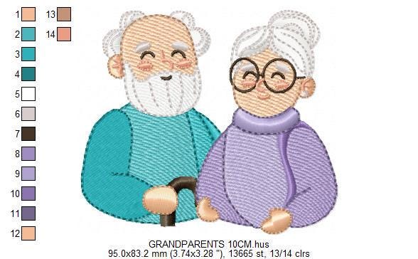 Grandparents embroidery designs - Love Old Couple Family machine embroidery pattern - Grandma and Grandpa - Instant download pes jef dst vp3