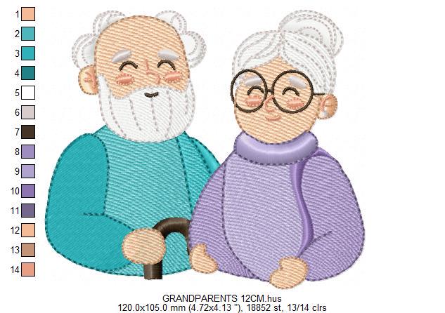 Grandparents embroidery designs - Love Old Couple Family machine embroidery pattern - Grandma and Grandpa - Instant download pes jef dst vp3