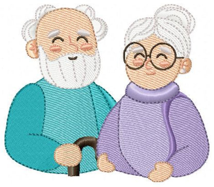 Grandparents embroidery designs - Love Old Couple Family machine embroidery pattern - Grandma and Grandpa - Instant download pes jef dst vp3