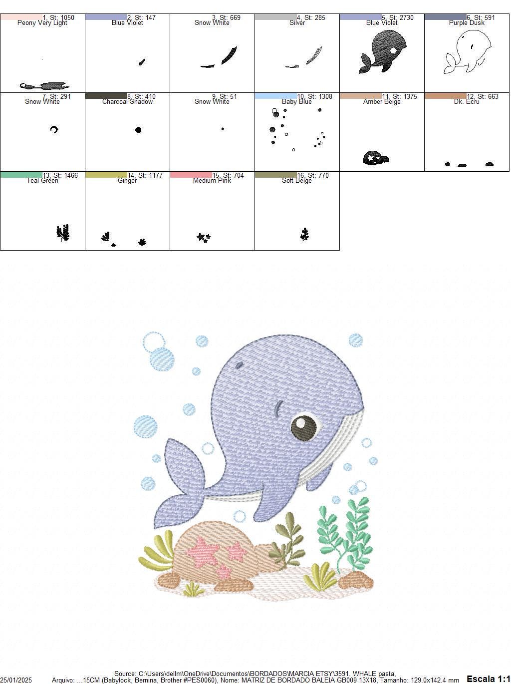 Whale embroidery designs - Fish Ocean Sea machine pattern - Whale stars shells algae bubbles - Instant digital download pes jef dst hus vp3