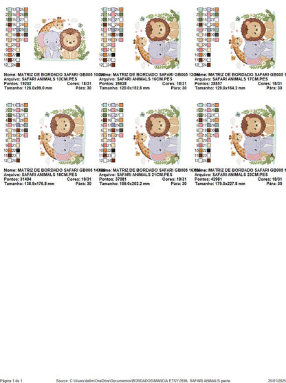 Safari Wild Animal embroidery designs - Giraffe Elephant Lion machine embroidery pattern - Baby boy girl file - Instant digital download pes