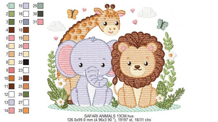 Safari Wild Animal embroidery designs - Giraffe Elephant Lion machine embroidery pattern - Baby boy girl file - Instant digital download pes