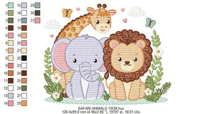 Safari Wild Animal embroidery designs - Giraffe Elephant Lion machine embroidery pattern - Baby boy girl file - Instant digital download pes