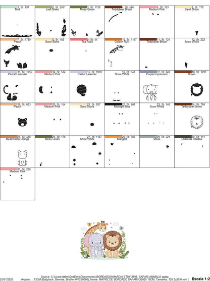 Safari Wild Animal embroidery designs - Giraffe Elephant Lion machine embroidery pattern - Baby boy girl file - Instant digital download pes