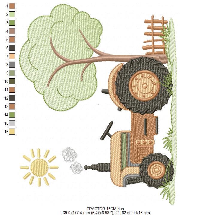 Farm Tractor embroidery designs - Truck with sun and tree machine embroidery pattern - Baby boy file - Instant digital download pes jef dst