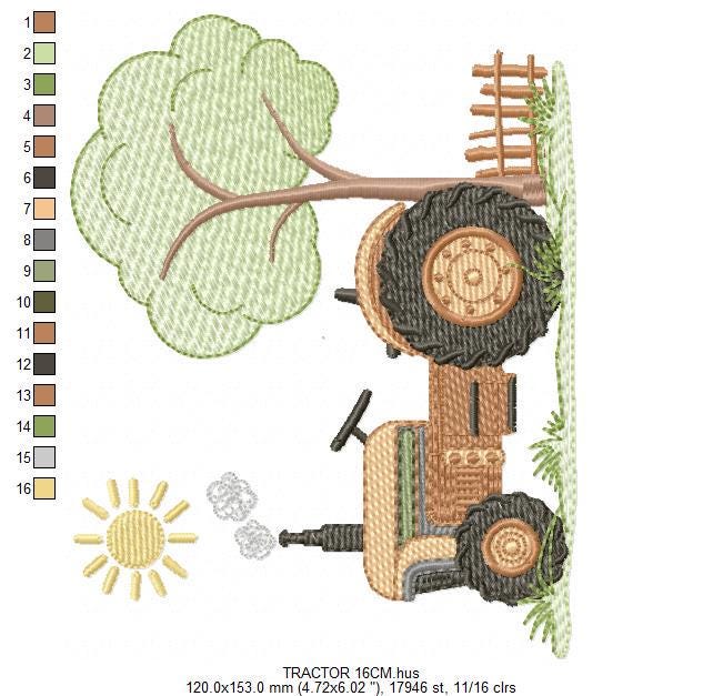 Farm Tractor embroidery designs - Truck with sun and tree machine embroidery pattern - Baby boy file - Instant digital download pes jef dst