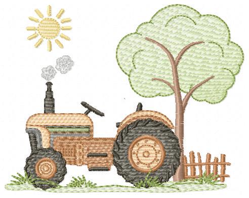 Farm Tractor embroidery designs - Truck with sun and tree machine embroidery pattern - Baby boy file - Instant digital download pes jef dst