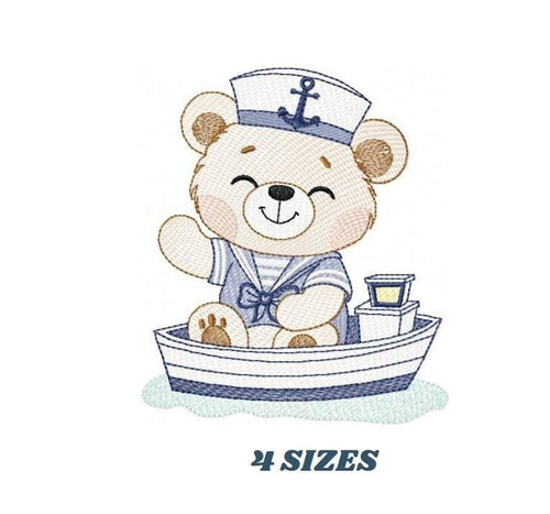 Nautical Teddy Bear embroidery designs - Baby boy Sailor bear machine embroidery pattern - Ocean Boat file - Instant download pes jes dst