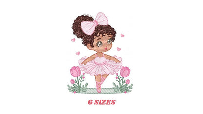 Ballerina embroidery designs - Ballet dancer with curly black hair machine embroidery pattern - Long Curly Hair Girl - Instant download pes