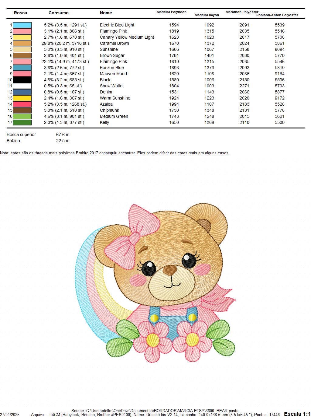 Baby Girl Bear with rainbow embroidery designs - Female Teddy machine embroidery pattern - Instant digital download pes jef dst hus vp3 xxx