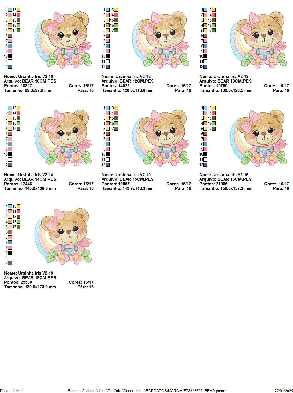 Baby Girl Bear with rainbow embroidery designs - Female Teddy machine embroidery pattern - Instant digital download pes jef dst hus vp3 xxx