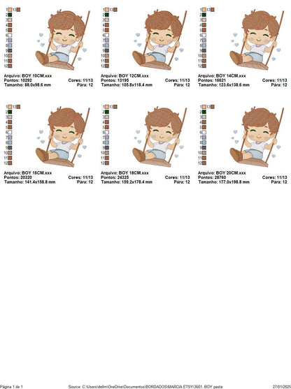 School Boy embroidery designs - Children playing machine embroidery pattern - Boy on swing with hearts file - Instant digital download pes