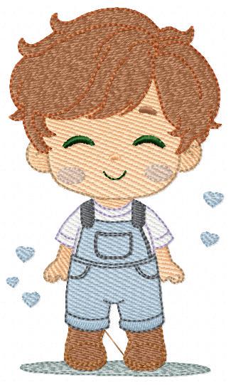 Boy with overall embroidery design - Children machine embroidery pattern - Baby Boy Kid with hearts file - Instant download pes jef dst hus
