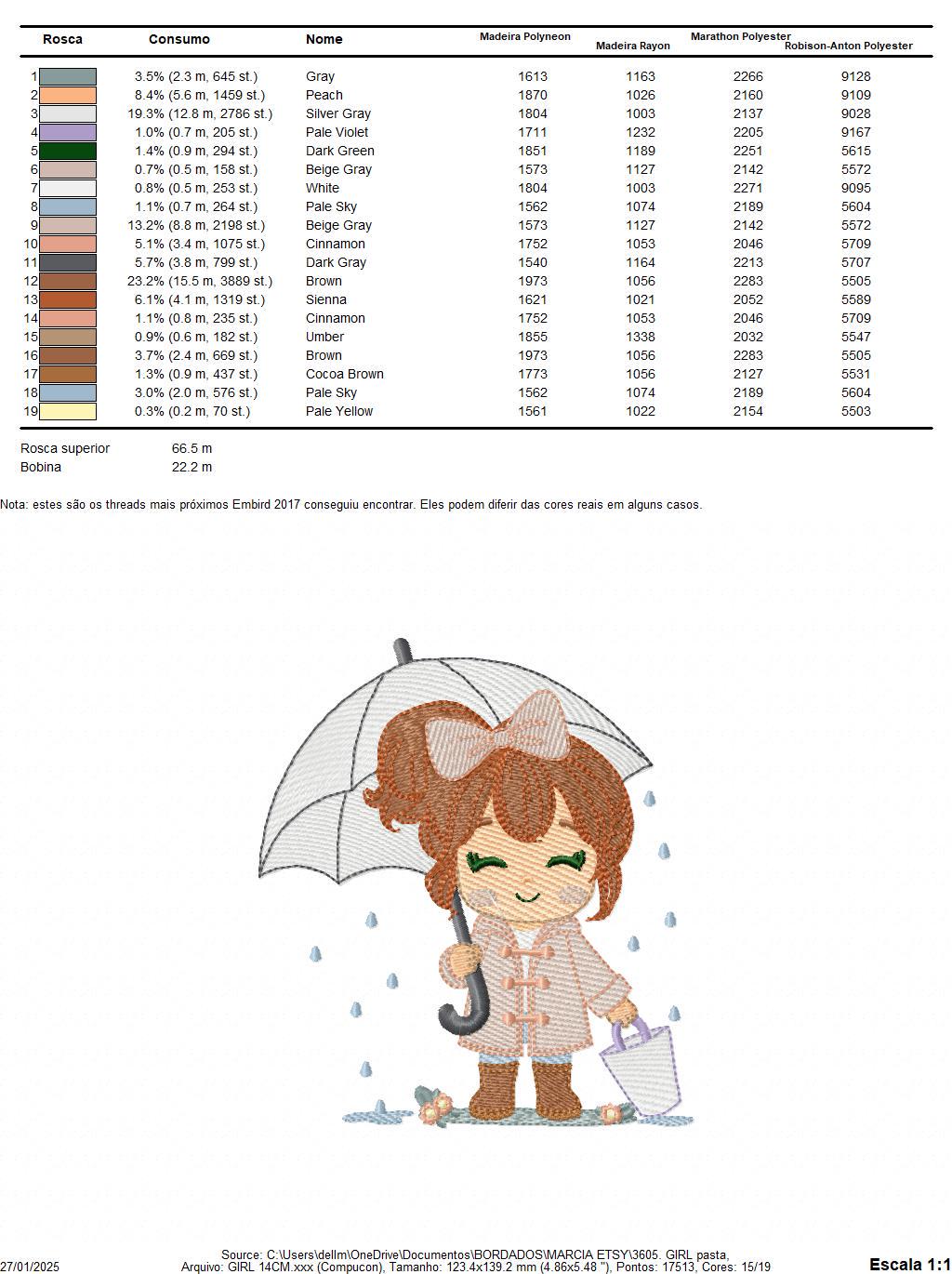 Baby girl with umbrella embroidery design - Girl in the rain machine embroidery pattern - Raining weather winter file - Instant download pes