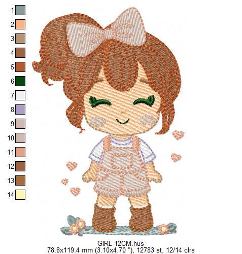 Baby Girl embroidery designs - Girl with lace and overall machine embroidery pattern - Girl with long hair file - Instant download pes jef