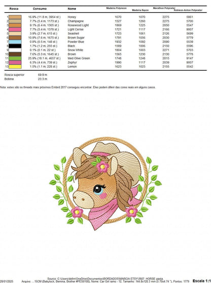 Horse embroidery design - Ranch Farm animals machine embroidery pattern - Baby Girl Cowgirl Horse with hat and bandana - Instant download
