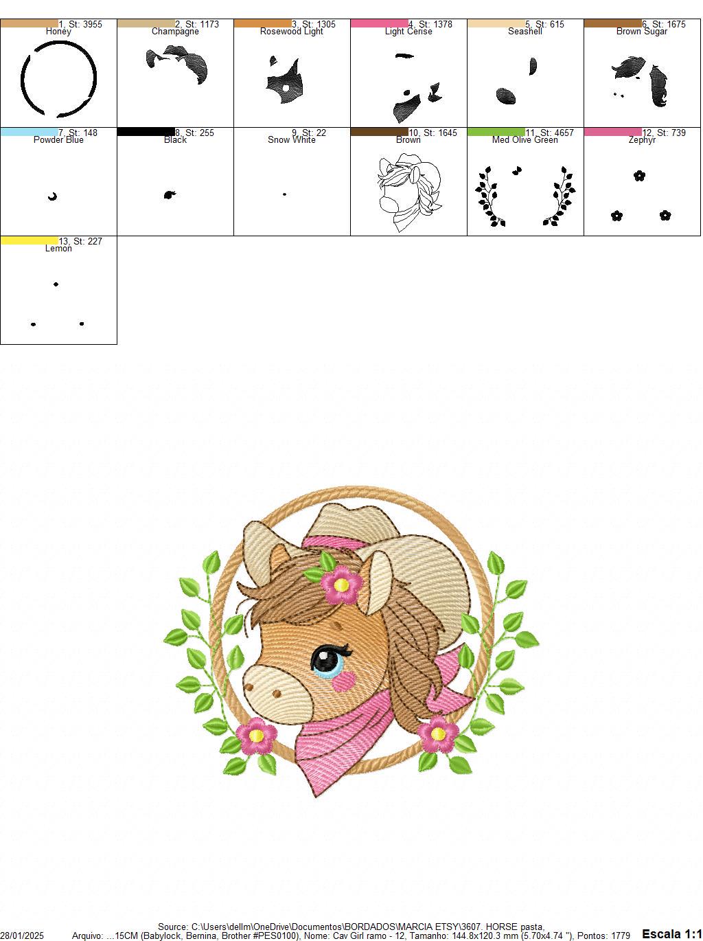 Horse embroidery design - Ranch Farm animals machine embroidery pattern - Baby Girl Cowgirl Horse with hat and bandana - Instant download