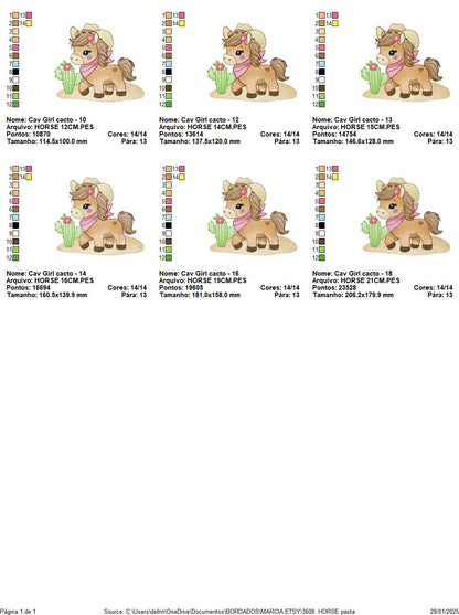 Horse embroidery design - Ranch Farm animal machine embroidery pattern - Cowgirl Horse with hat bandana flowers cactus - Instant download