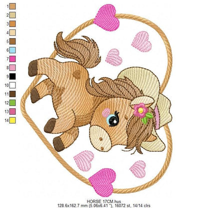 Horse embroidery design - Ranch Farm Animals machine embroidery pattern - Cowgirl Horse with hat and flowers file - Instant download pes jef
