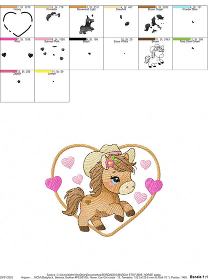 Horse embroidery design - Ranch Farm Animals machine embroidery pattern - Cowgirl Horse with hat and flowers file - Instant download pes jef