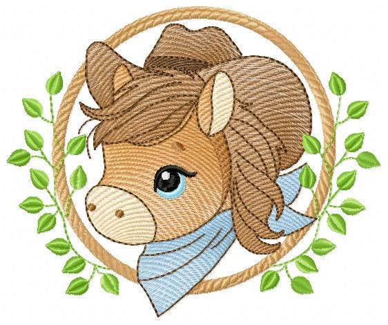 Cowboy Horse embroidery design - Farm animal machine embroidery pattern - Baby Boy Horse with hat and bandana file - Instant download pes