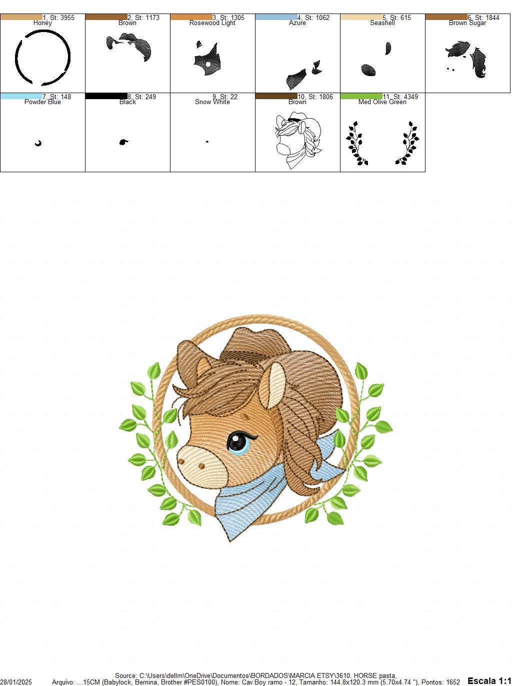 Cowboy Horse embroidery design - Farm animal machine embroidery pattern - Baby Boy Horse with hat and bandana file - Instant download pes