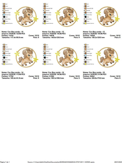 Horse embroidery design - Ranch Farm Animal machine embroidery pattern - Cowboy Horse with hat bandana and frame file - Instant download pes