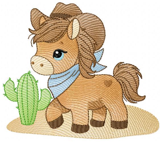 Horse embroidery design - Farm ranch animal machine embroidery pattern - Cowboy Horse with hat and bandana file - Instant download pes jef