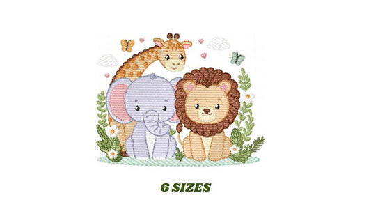 Safari Wild Animal embroidery designs - Giraffe Elephant Lion machine embroidery pattern - Baby boy girl file - Instant digital download pes