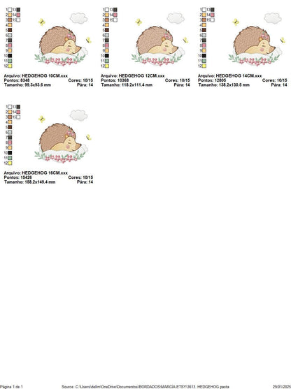 Sleeping Hedgehog embroidery designs - Woodland Female Animal with flowers machine embroidery pattern - Porcupine file - Instant download